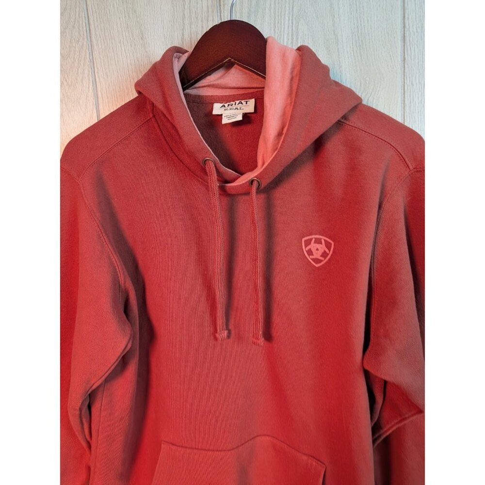 Ariat REAL Hoodie Pullover Sweatshirt Womens Large Orange Sleeve Logo Western - Picture 2 of 7
